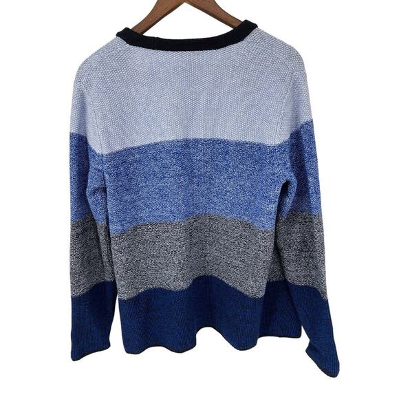 Talbots Blue Color Block Open Front Chunky Knit Cardigan Sweater Women's Size M - Picture 2 of 6